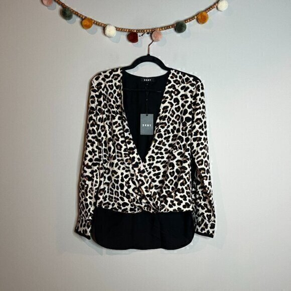 NWT DKNY leopard print faux wrap blouse - Picture 1 of 6
